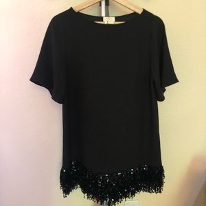 Kate Spade Black Sequin-Fringe Mini shift Dress, S
